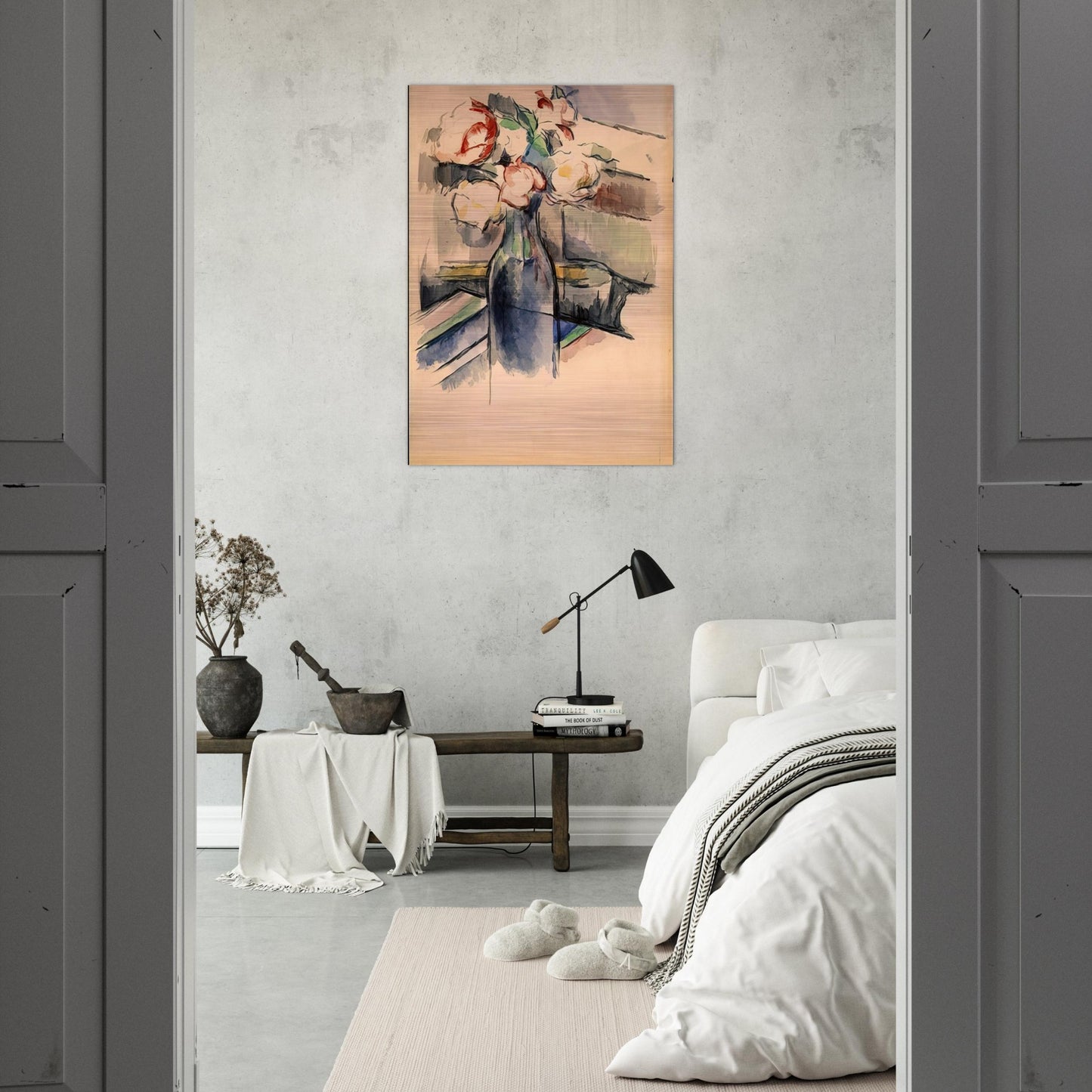 Roses in a Bottle - Paul Cézanne Brushed Aluminum Print - 70x100 cm / 28x40 inches | Paul Cézanne Aluminum Print | Paul Cézanne Prints