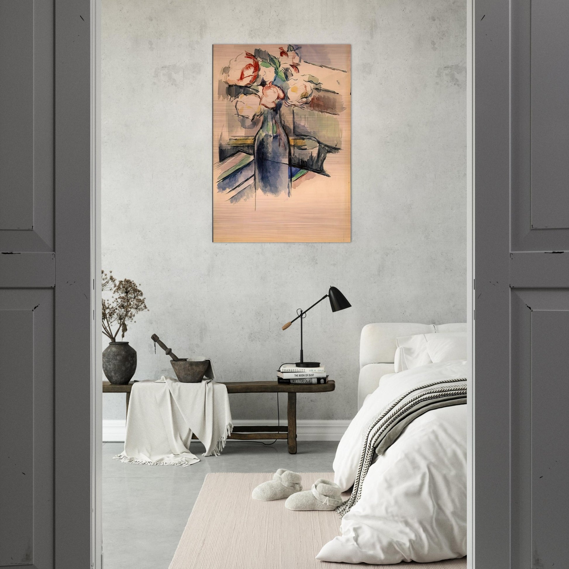Roses in a Bottle - Paul Cézanne Brushed Aluminum Print - 70x100 cm / 28x40 inches | Paul Cézanne Aluminum Print | Paul Cézanne Prints