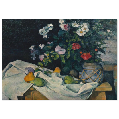 Still Life with Flowers and Fruit - Paul Cézanne Brushed Aluminum Print - 70x100 cm / 28x40 inches | Paul Cézanne Aluminum Print | Paul Cézanne Prints