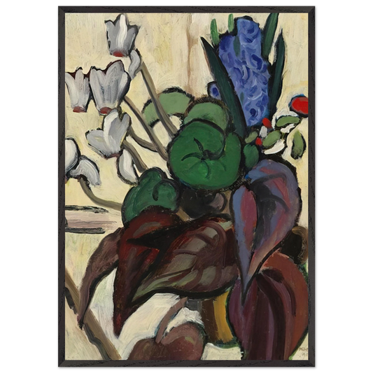 BLUMEN AUF WEI ZYKLAMEN UND HYAZINTHE 1934 - Gabriele Munter 70x100 cm / 28x40 inches Framed Art Print – Black Wooden Frame