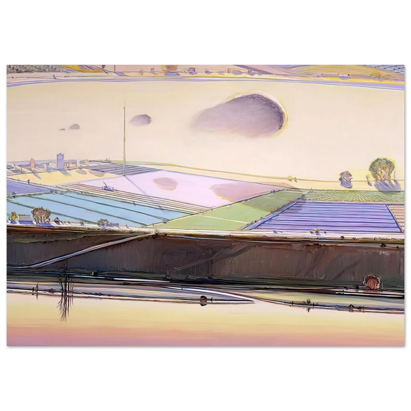 Wayne Thiebaud - River Cloud - 2002 Wall Art - 30x40 cm / 12x16 inches - Premium Wooden Framed Poster With Fine Art Paper - White frame