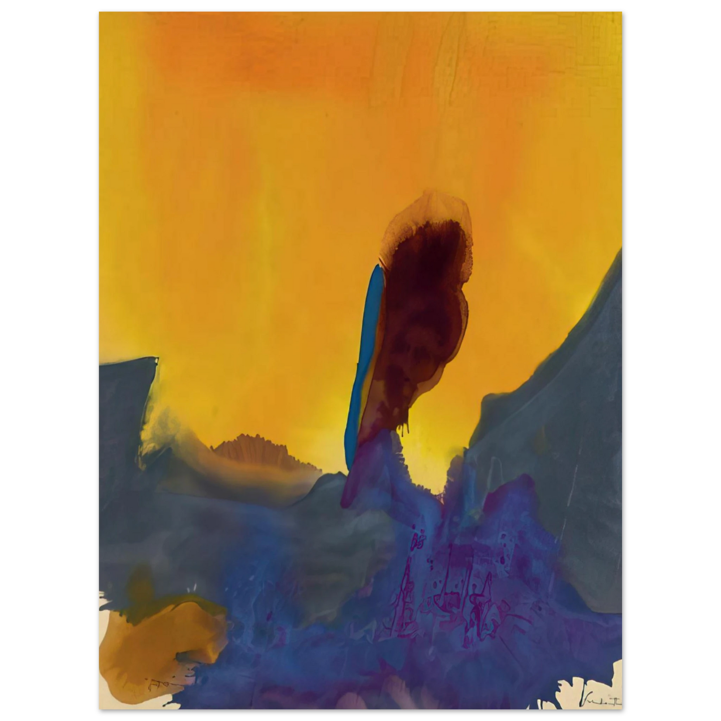 Helen Frankenthaler - Glow II - 1968 Wall art - 28x43  cm / XL (11x17 inches) - Premium Wooden Framed Poster With Fine Art Paper-canvas - Black frame