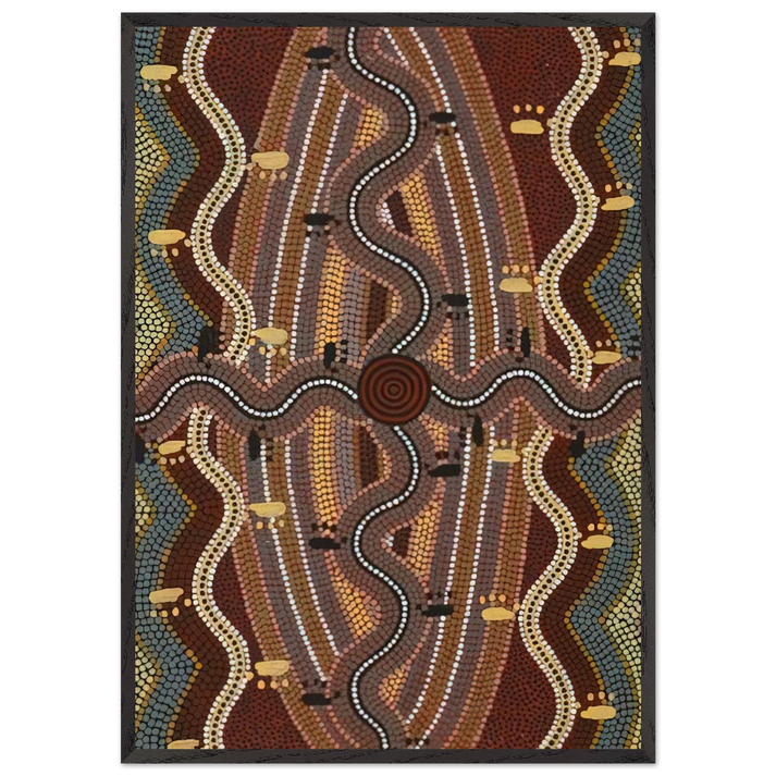 Possum Dreaming - 1981 - Clifford Possum Tjapaltjarri 70x100 cm / 28x40 inches Framed Art Print – Black Wooden Frame