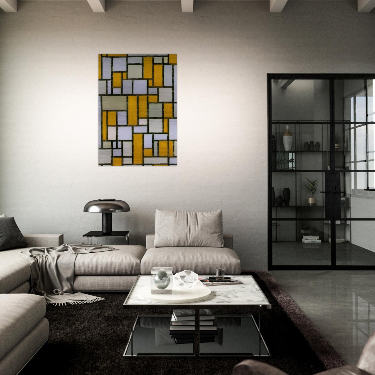 Composition with Gray and Light Brown - Piet Mondrian Brushed Aluminum Print - 70x100 cm / 28x40 inches | Piet Mondrian Aluminum Print | Piet Mondrian Prints