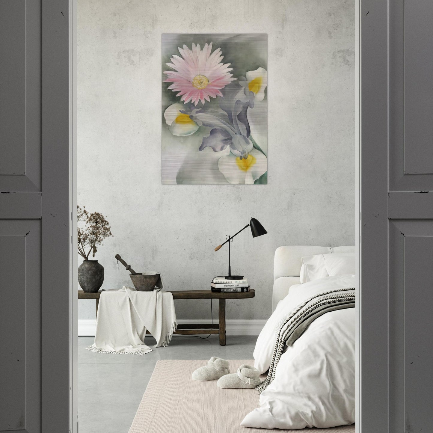 Pink Daisy with Iris - Georgia O'Keeffe Brushed Aluminum Print - 70x100 cm / 28x40 inches | Georgia O'Keeffe Aluminum Print | Georgia O'Keeffe Prints