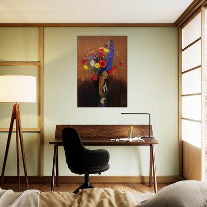 WILD FLOWERS IN A LONG NECKED VASE - Odilon Redon Brushed Aluminum Print - 70x100 cm / 28x40 inches | Odilon Redon Aluminum Print | Odilon Redon Prints