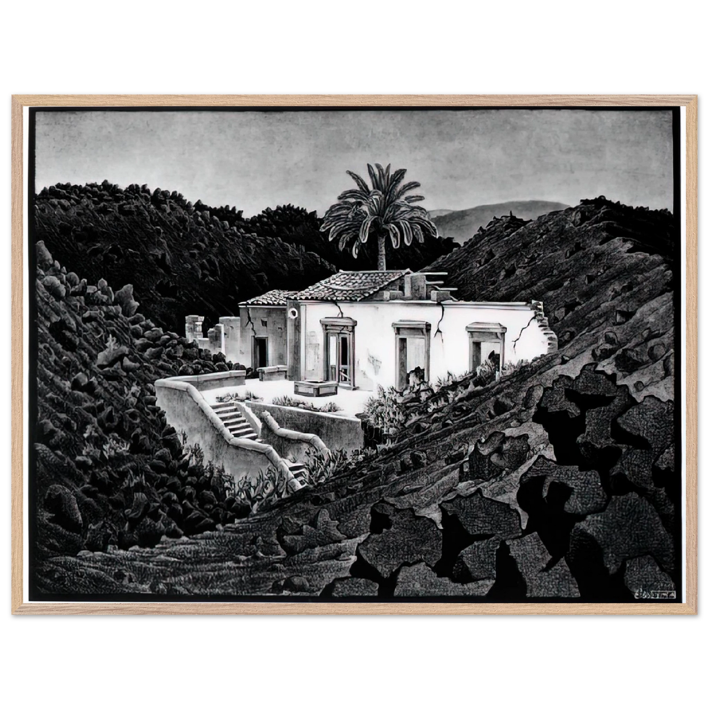MC Escher - HOUSE IN THE LAVA NEAR NUNZIATA Wall Art - 60x80 cm / 24x32 inches - Fine Art Poster-canvas - -