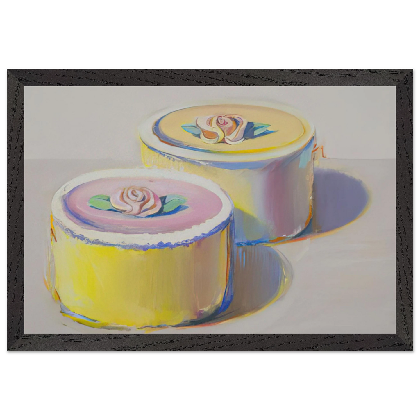 Wayne Thiebaud - Rosebud Cakes - 1995 Wall Art - 21x29.7 cm / 8x12" - Premium Wooden Framed Poster With Fine Art Paper - Black frame