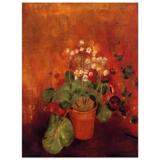 Odilon Redon - FLOWERS IN A POT ON A RED BACKGROUND  75x100 cm / 30x40inches Fine Art Poster