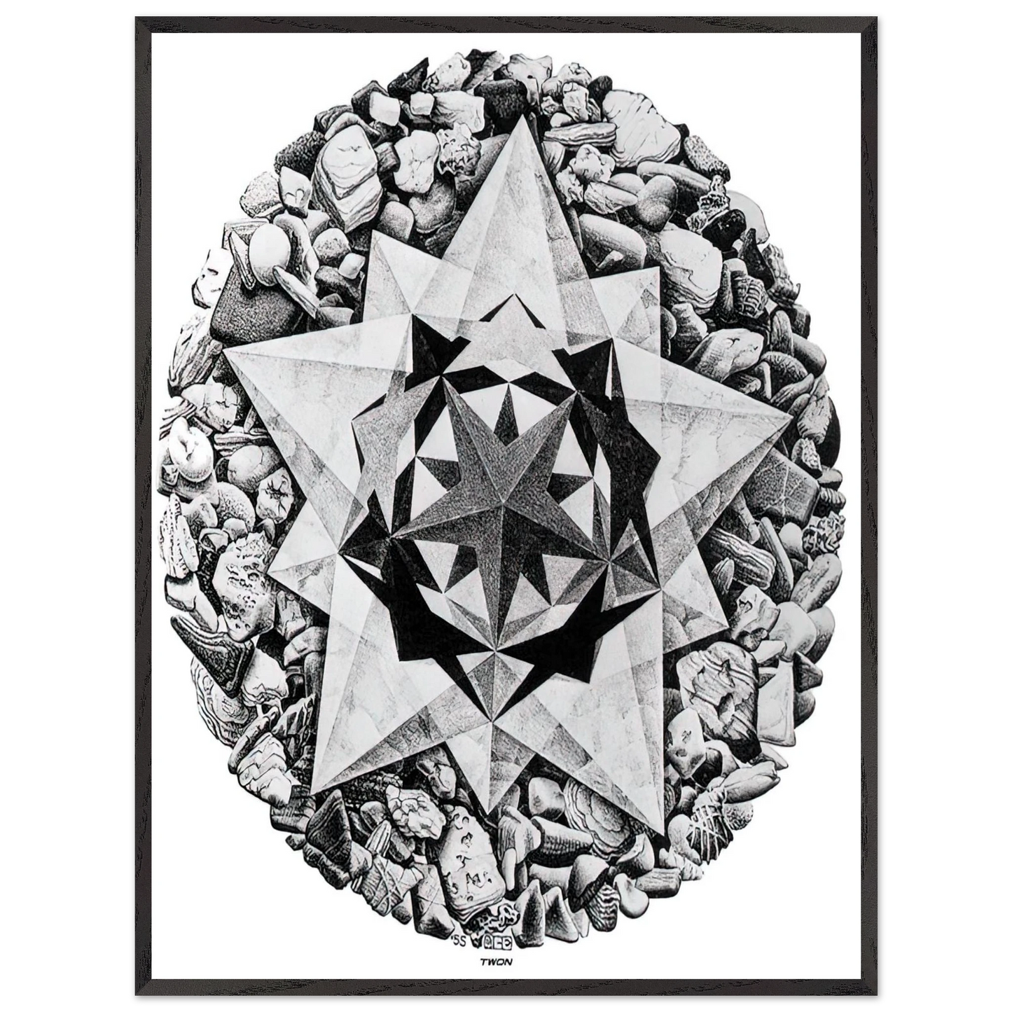 MC Escher - ESCHER (1) Wall Art - 60x80 cm / 24x32 inches - Premium Wooden Framed Poster With Fine Art Paper-canvas - White frame