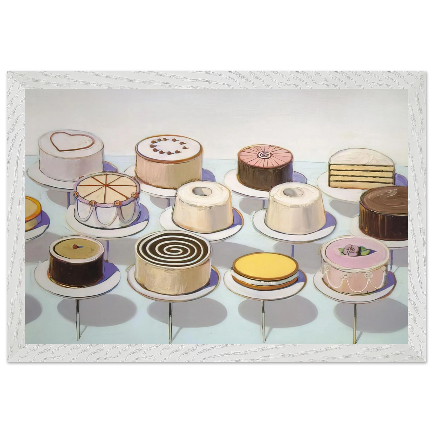 Wayne Thiebaud - Cakes - 1963 Wall Art - 30x40 cm / 12x16 inches - Premium Wooden Framed Poster With Fine Art Paper - White frame