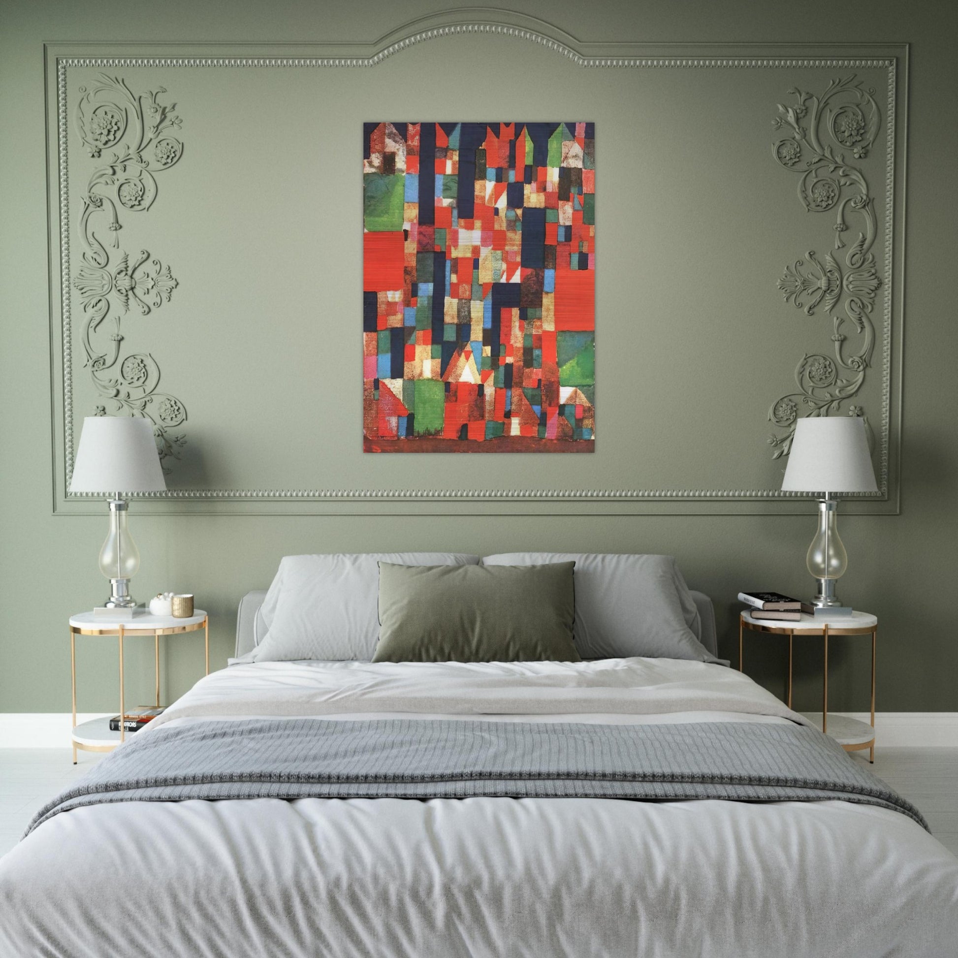 CITY PICTURE WITH RED AND GREEN ACCENTS 1921 - Paul Klee Brushed Aluminum Print - 70x100 cm / 28x40 inches | Paul Klee Aluminum Print | Paul Klee Prints