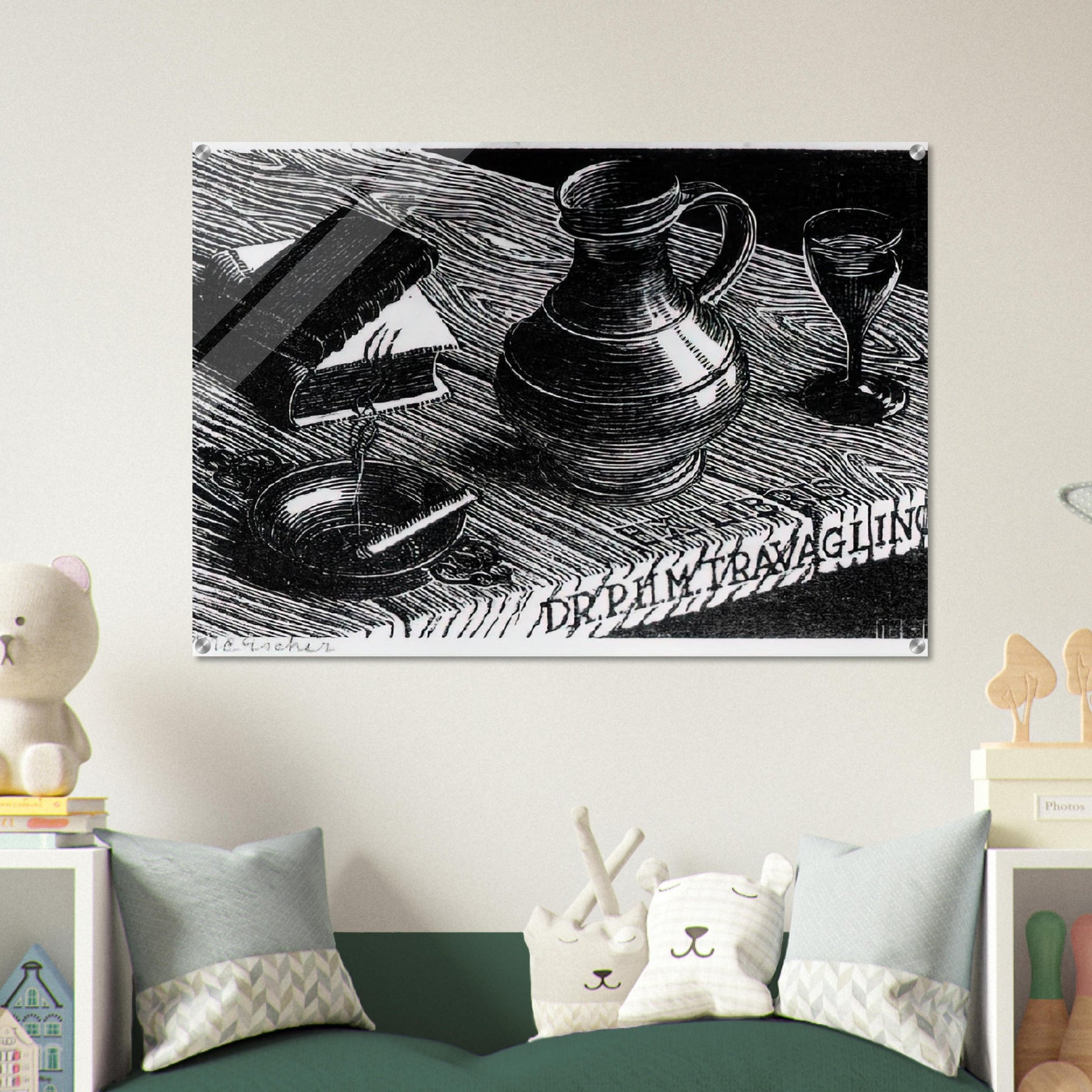 BOOKPLATE DR P H M TRAVAGLINO - MC Escher Acrylic Print - 70x100 cm / 28x40″ inches | Maurits Cornelis Escher Prints
