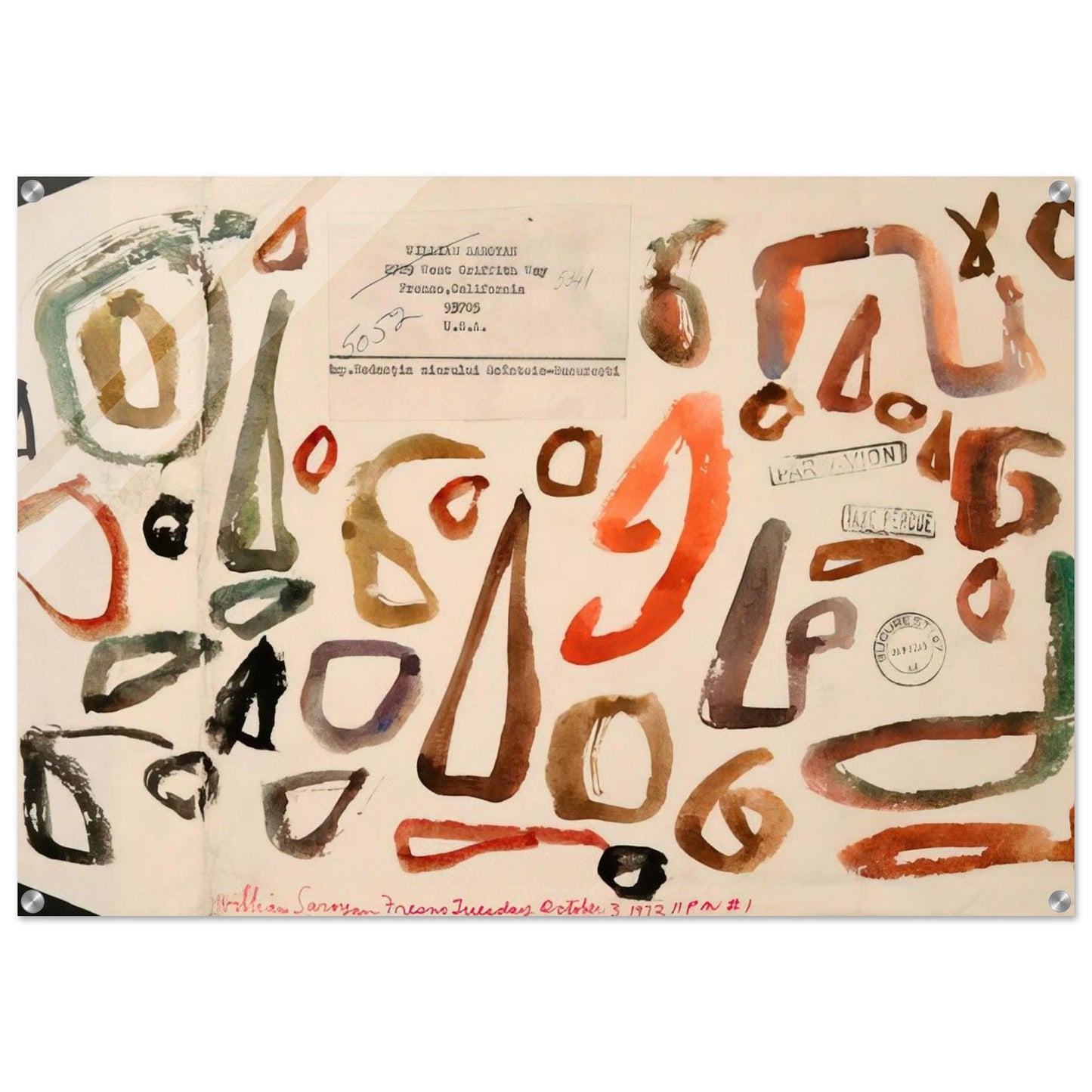 Fresno Tuesday October 3, 1972 11 PM #1 - 1972 - William Saroyan Acrylic Print - 70x100 cm / 28x40″ inches