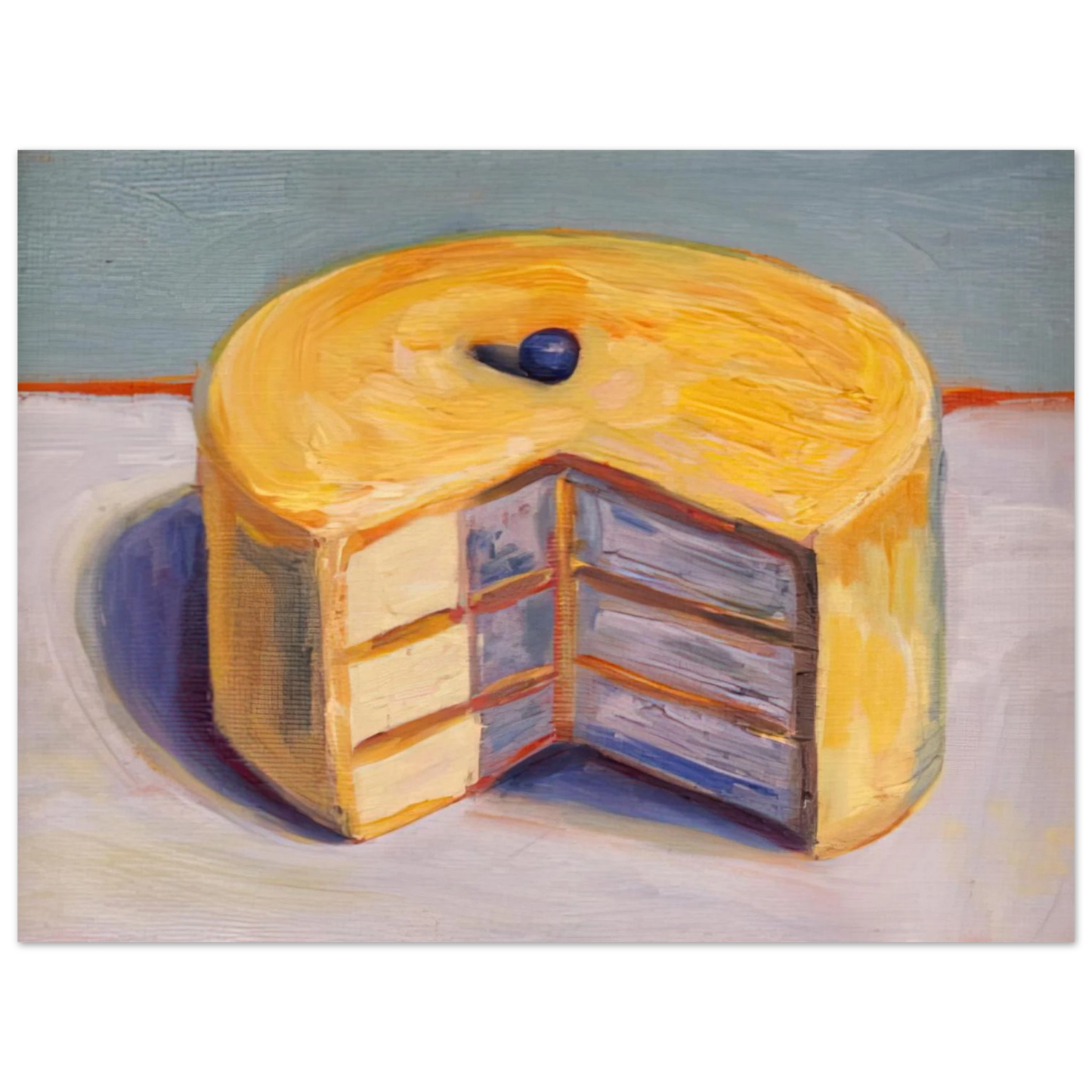 Wayne Thiebaud - Lemon Cake - 1964 Wall Art - 30x40 cm / 12x16 inches - Premium Wooden Framed Poster With Fine Art Paper-canvas - White frame