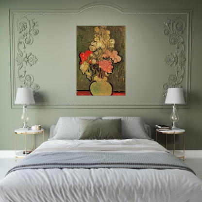 Still Life Vase with Rose-Mallows - Vincent van Gogh Brushed Aluminum Print - 70x100 cm / 28x40 inches | Vincent van Gogh Aluminum Print | Vincent van Gogh Prints