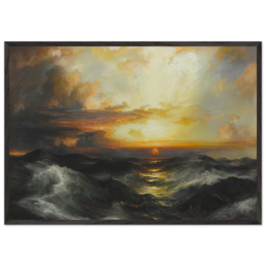 Setting Sun at Sea - Thomas Moran 70x100 cm / 28x40 inches Framed Art Print – Black Wooden Frame