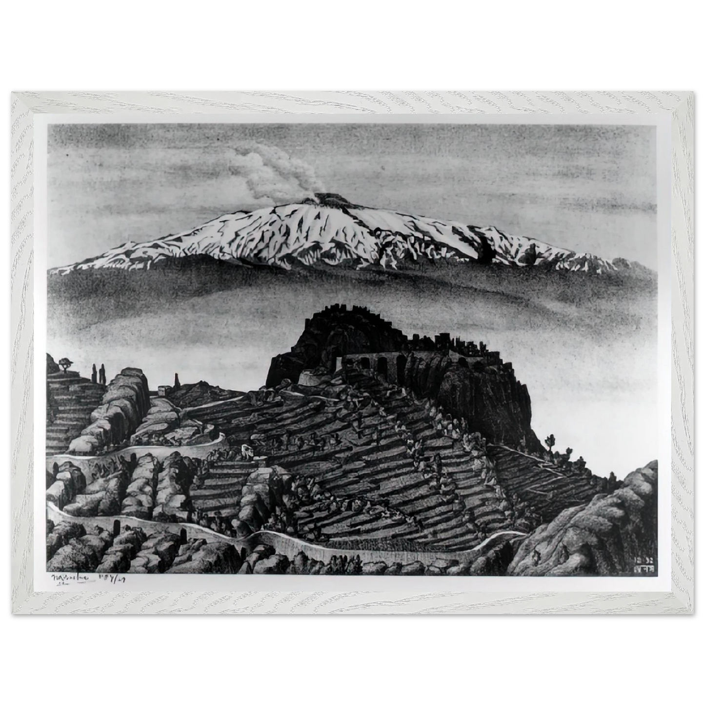 MC Escher - CASTEL MOLA AND MOUNT ETNA SICILY DECEMBER 1932 1932 Wall Art - 30x40 cm / 12x16 inches - Fine Art Poster - -
