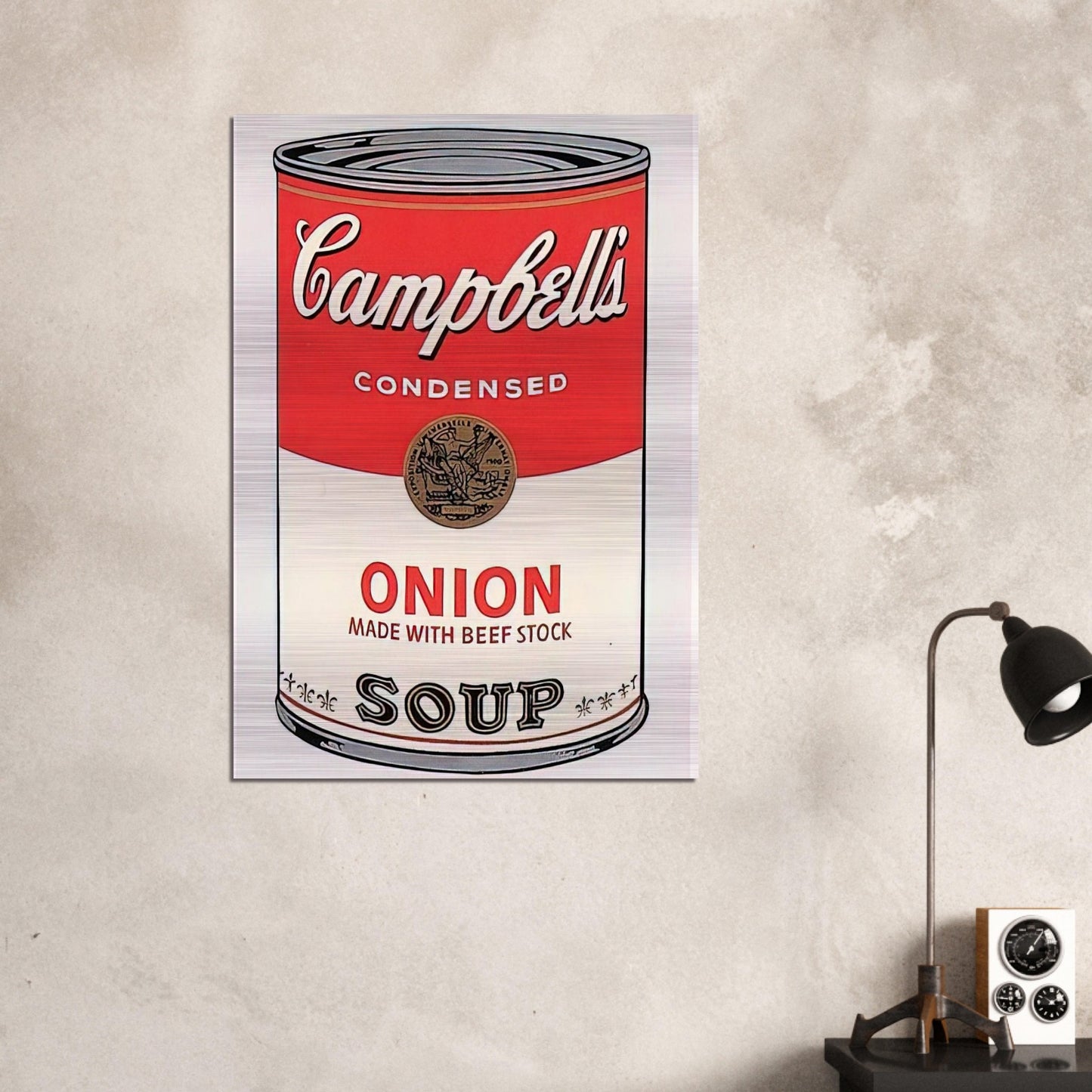 Campbell's Soup Can  onion  - Andy Warhol Brushed Aluminum Print - 70x100 cm / 28x40 inches | Andy Warhol Aluminum Print | Andy Warhol Prints