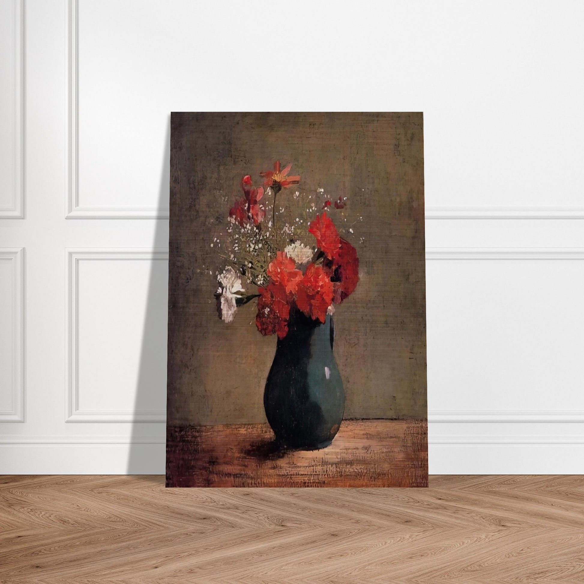 CARNATIONS AND BABY S BREATH IN A GREEN PITCHER - Odilon Redon Brushed Aluminum Print - 70x100 cm / 28x40 inches | Odilon Redon Aluminum Print | Odilon Redon Prints