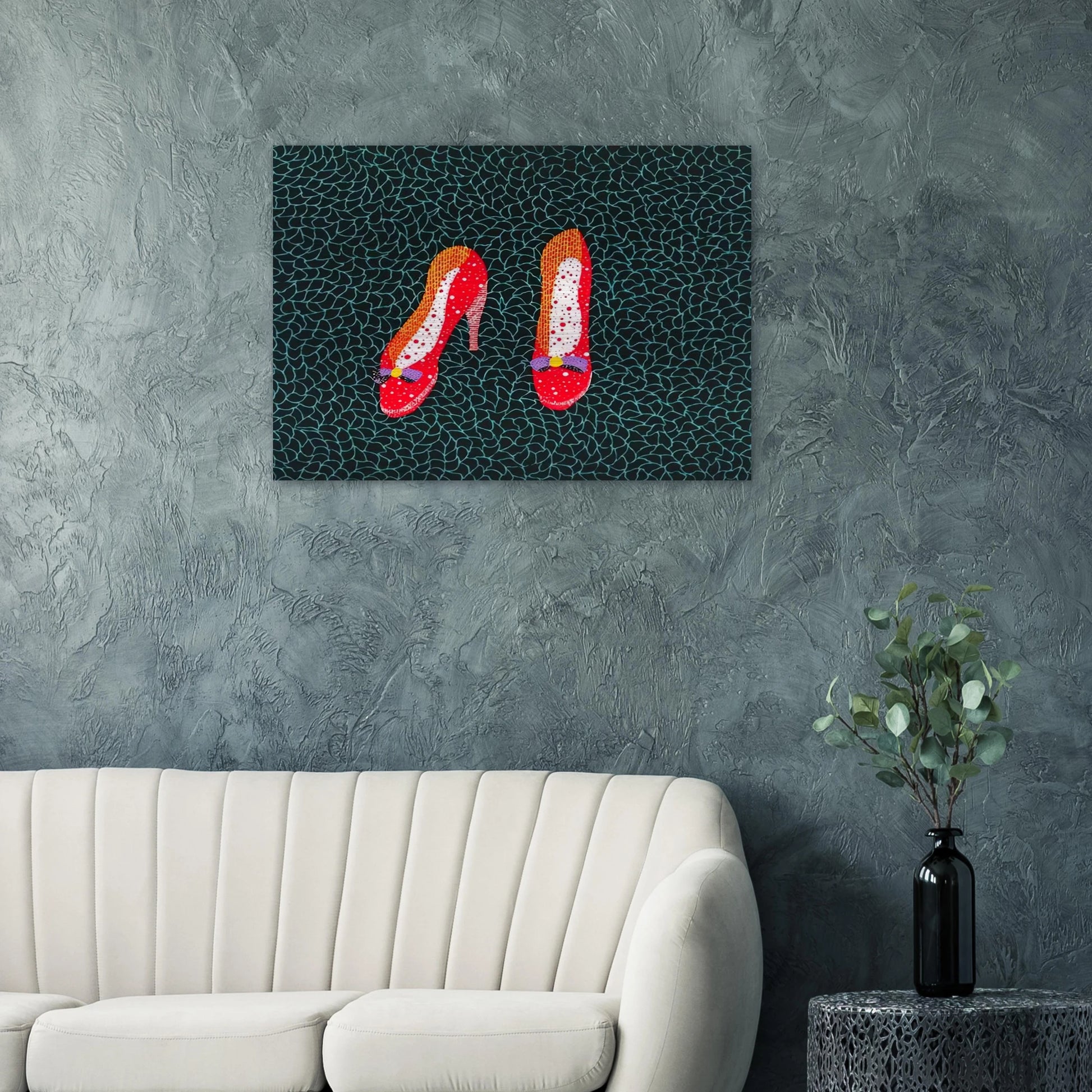 SHOES 1985 - Yayoi Kusama Brushed Aluminum Print - 70x100 cm / 28x40 inches | Yayoi Kusama Aluminum Print | Yayoi Kusama Prints
