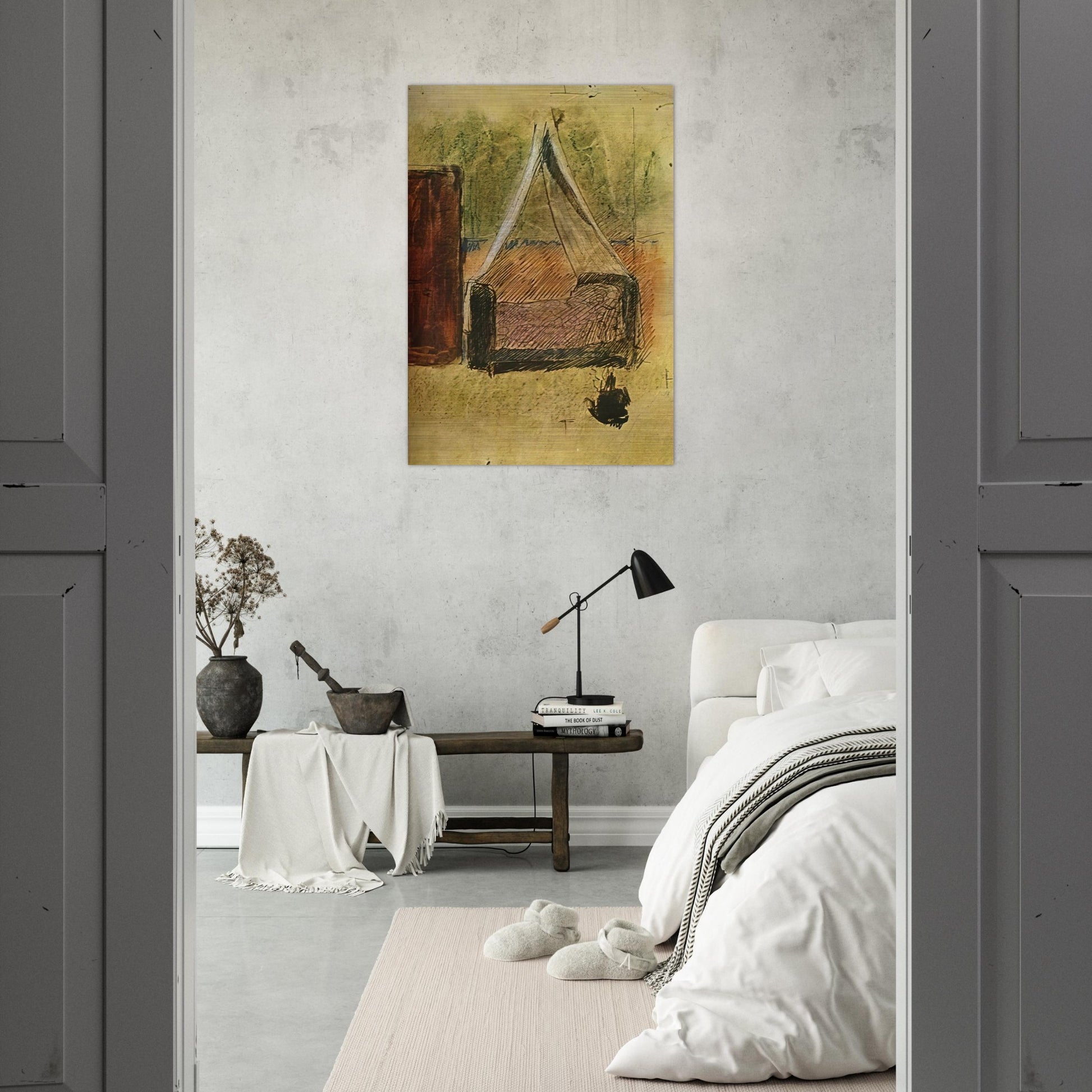Bed with mosquito nets - Pablo Picasso Brushed Aluminum Print - 70x100 cm / 28x40 inches | Pablo Picasso Aluminum Print | Pablo Picasso Prints