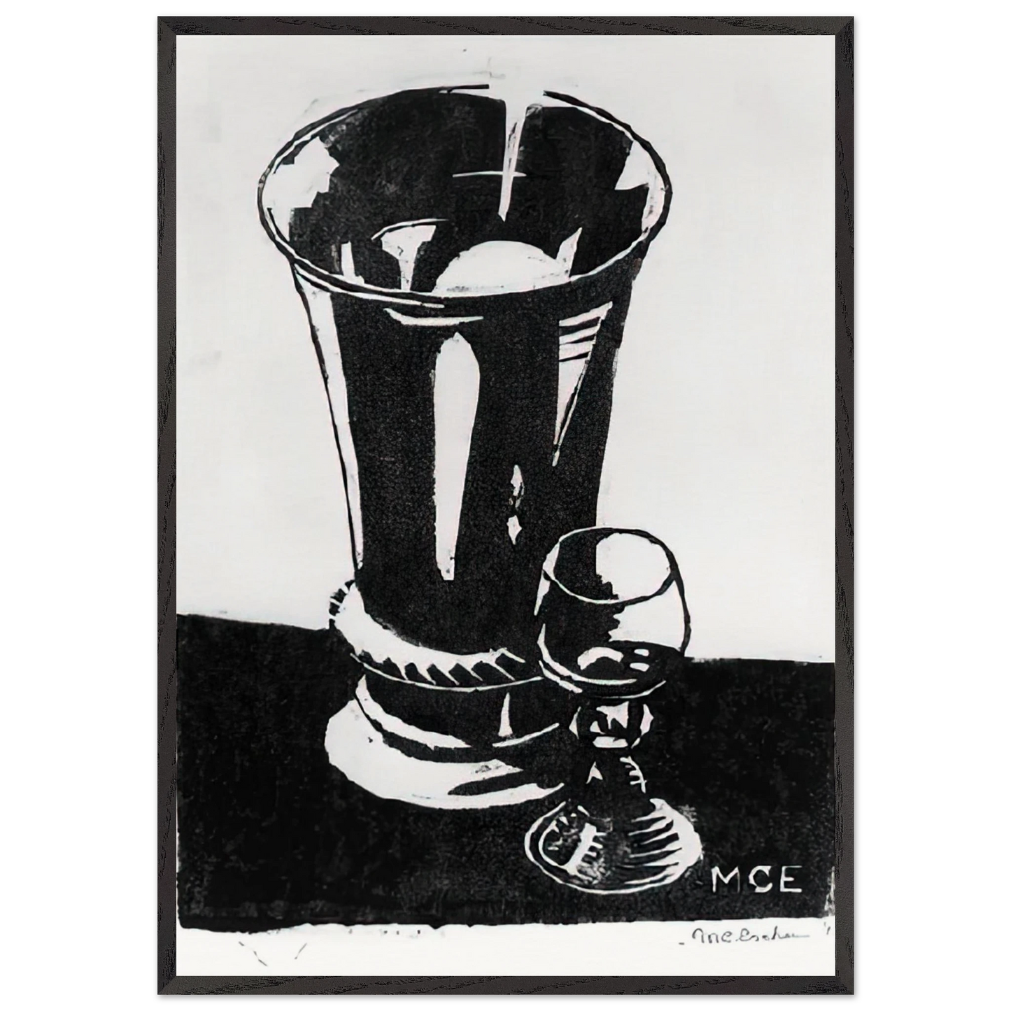 STILL LIFE 1917 - MC Escher 70x100 cm / 28x40 inches Framed Art Print – Black Wooden Frame | Maurits Cornelis Escher Prints