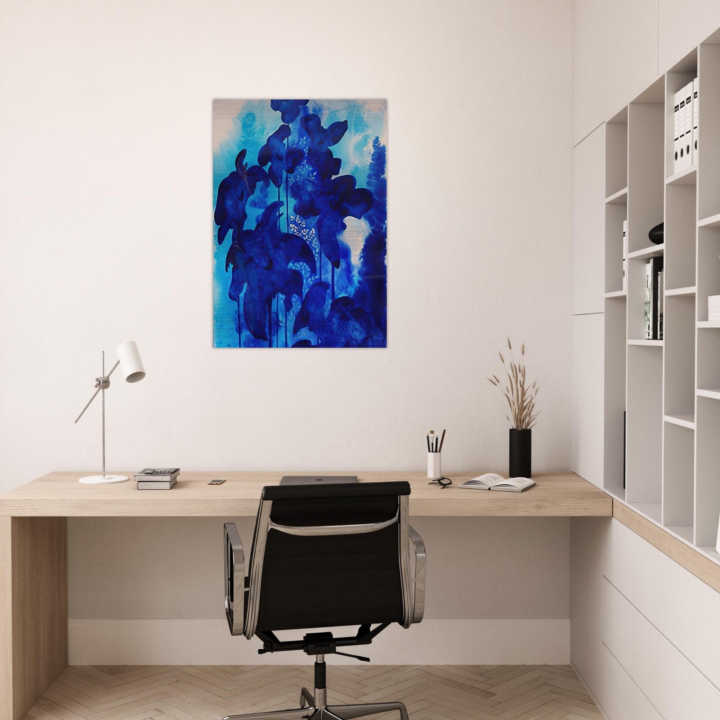 Blue Floral - Eyvind Earle Brushed Aluminum Print - 70x100 cm / 28x40 inches | Eyvind Earle Aluminum Print | Eyvind Earle Prints