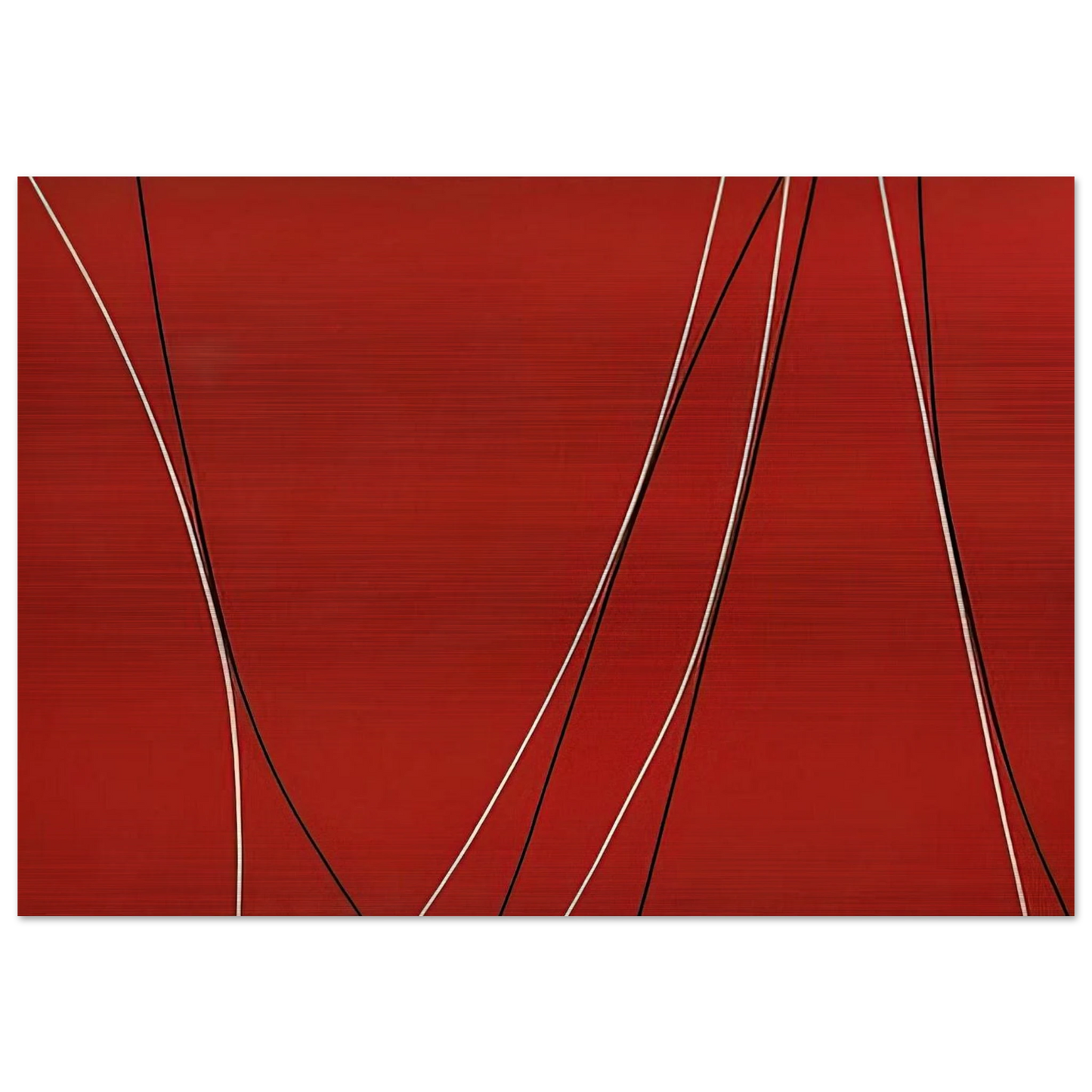 Untitled Black and White Lines on Red Background - 1965 - Lorser Feitelson Brushed Aluminum Print - 70x100 cm / 28x40 inches | Lorser Feitelson Aluminum Print | Lorser Feitelson Prints