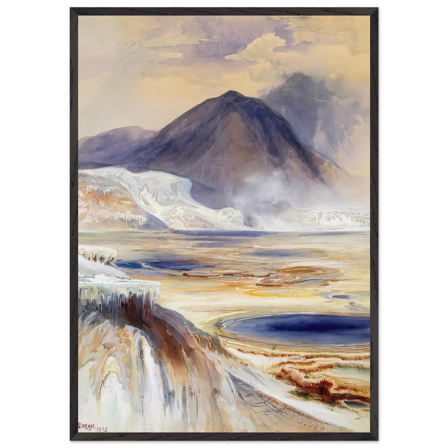Mammoth Hot Springs Yellowstone - Thomas Moran 70x100 cm / 28x40 inches Framed Art Print – Black Wooden Frame