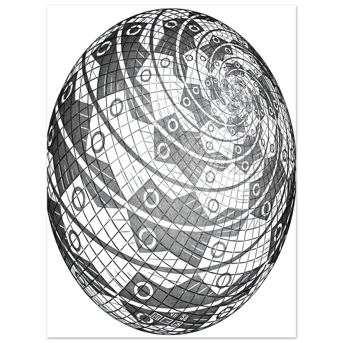 MC Escher - SPHERE SURFACE WITH FISHES Wall Art - 21x29.7 cm / 8x12" - Fine Art Poster-canvas - -