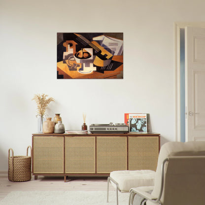 GUITAR AND FRUIT BOWL ON A TABLE 1918 - Juan Gris Brushed Aluminum Print - 70x100 cm / 28x40 inches | Juan Gris Aluminum Print | Juan Gris Prints