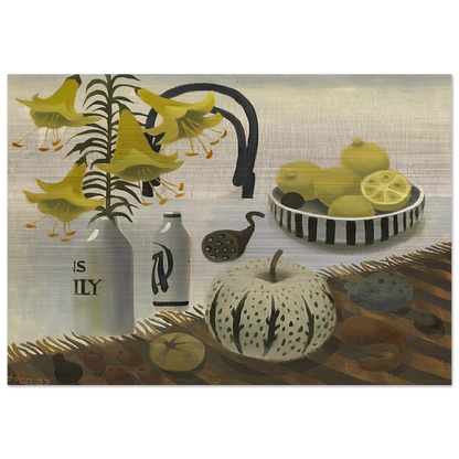 Lilies and Lemons - 2007 - Mary Fedden Brushed Aluminum Print - 70x100 cm / 28x40 inches | Mary Fedden Aluminum Print | Mary Fedden Prints
