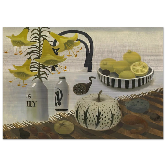 Lilies and Lemons - 2007 - Mary Fedden Brushed Aluminum Print - 70x100 cm / 28x40 inches | Mary Fedden Aluminum Print | Mary Fedden Prints
