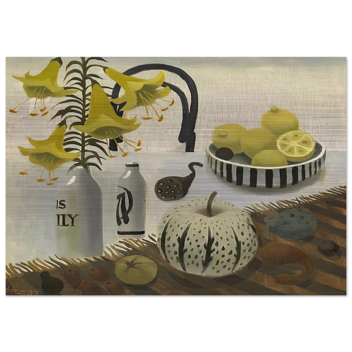 Lilies and Lemons - 2007 - Mary Fedden Brushed Aluminum Print - 70x100 cm / 28x40 inches | Mary Fedden Aluminum Print | Mary Fedden Prints