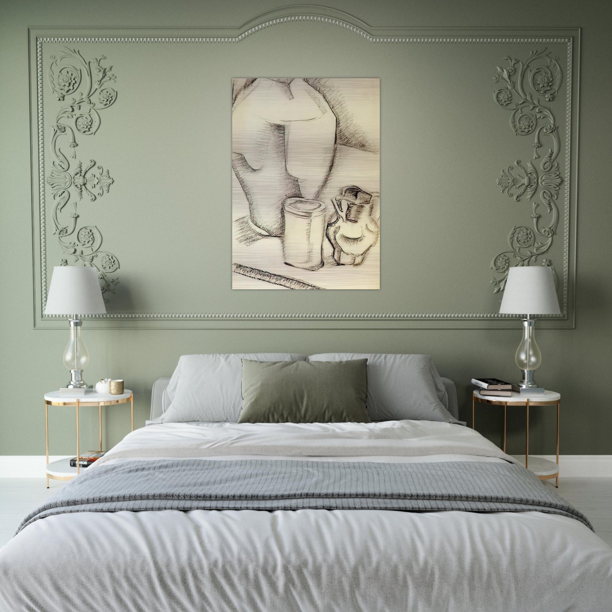 STILL LIFE WITH GOBLET - Juan Gris Brushed Aluminum Print - 70x100 cm / 28x40 inches | Juan Gris Aluminum Print | Juan Gris Prints