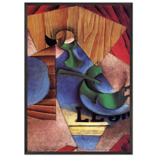 GLASS CUP AND NEWSPAPER 1913 - Juan Gris 70x100 cm / 28x40 inches Framed Art Print – Black Wooden Frame