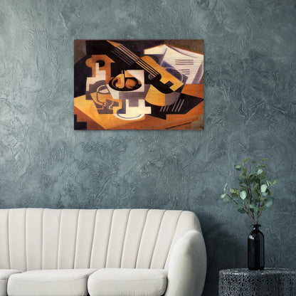 GUITAR AND FRUIT BOWL ON A TABLE 1918 - Juan Gris Brushed Aluminum Print - 70x100 cm / 28x40 inches | Juan Gris Aluminum Print | Juan Gris Prints