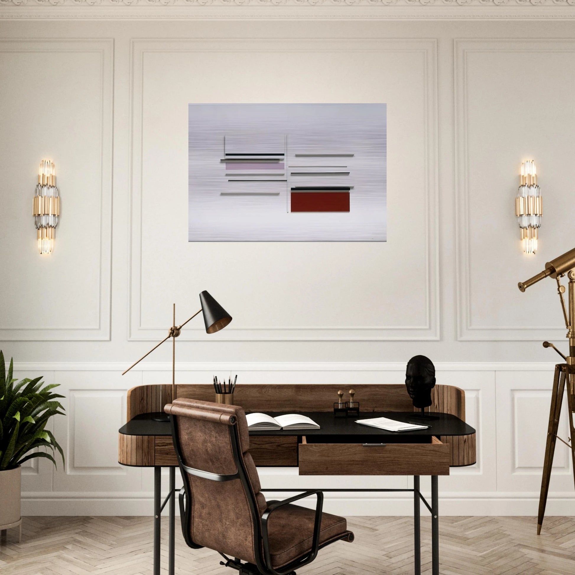 ABSTRACT IN WHITE BLACK INDIAN AND LILAC 1957 - Victor Pasmore Brushed Aluminum Print - 70x100 cm / 28x40 inches | Victor Pasmore Aluminum Print | Victor Pasmore Prints
