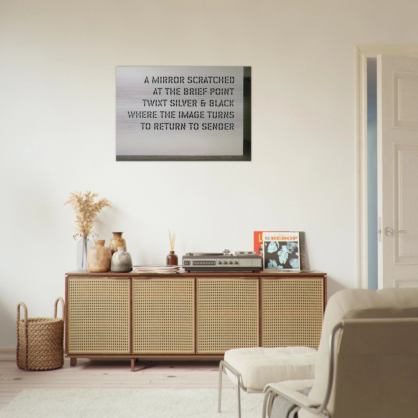 A Mirror Scratched... - 2004 - Lawrence Weiner Brushed Aluminum Print - 70x100 cm / 28x40 inches | Lawrence Weiner Aluminum Print | Lawrence Weiner Prints