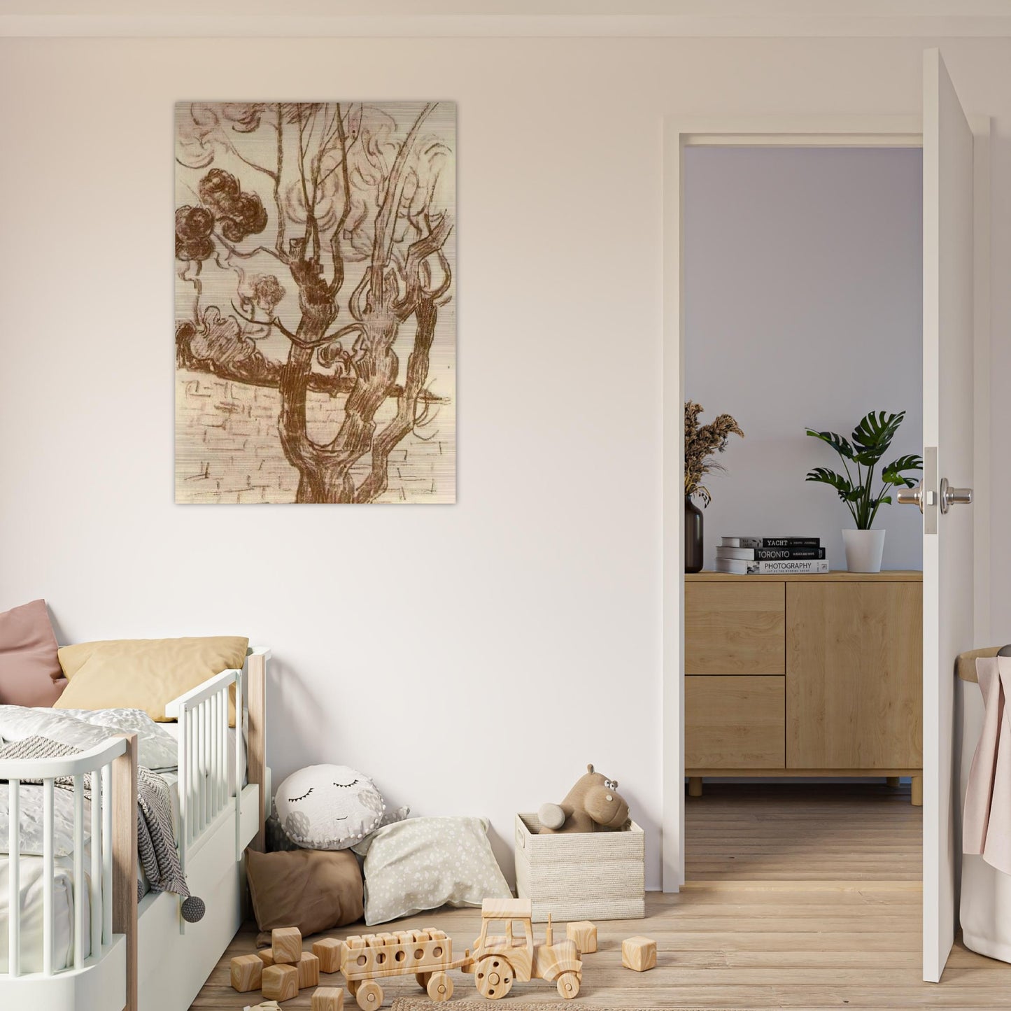Treetop Seen against the Wall of the Asylum - Vincent van Gogh Brushed Aluminum Print - 70x100 cm / 28x40 inches | Vincent van Gogh Aluminum Print | Vincent van Gogh Prints