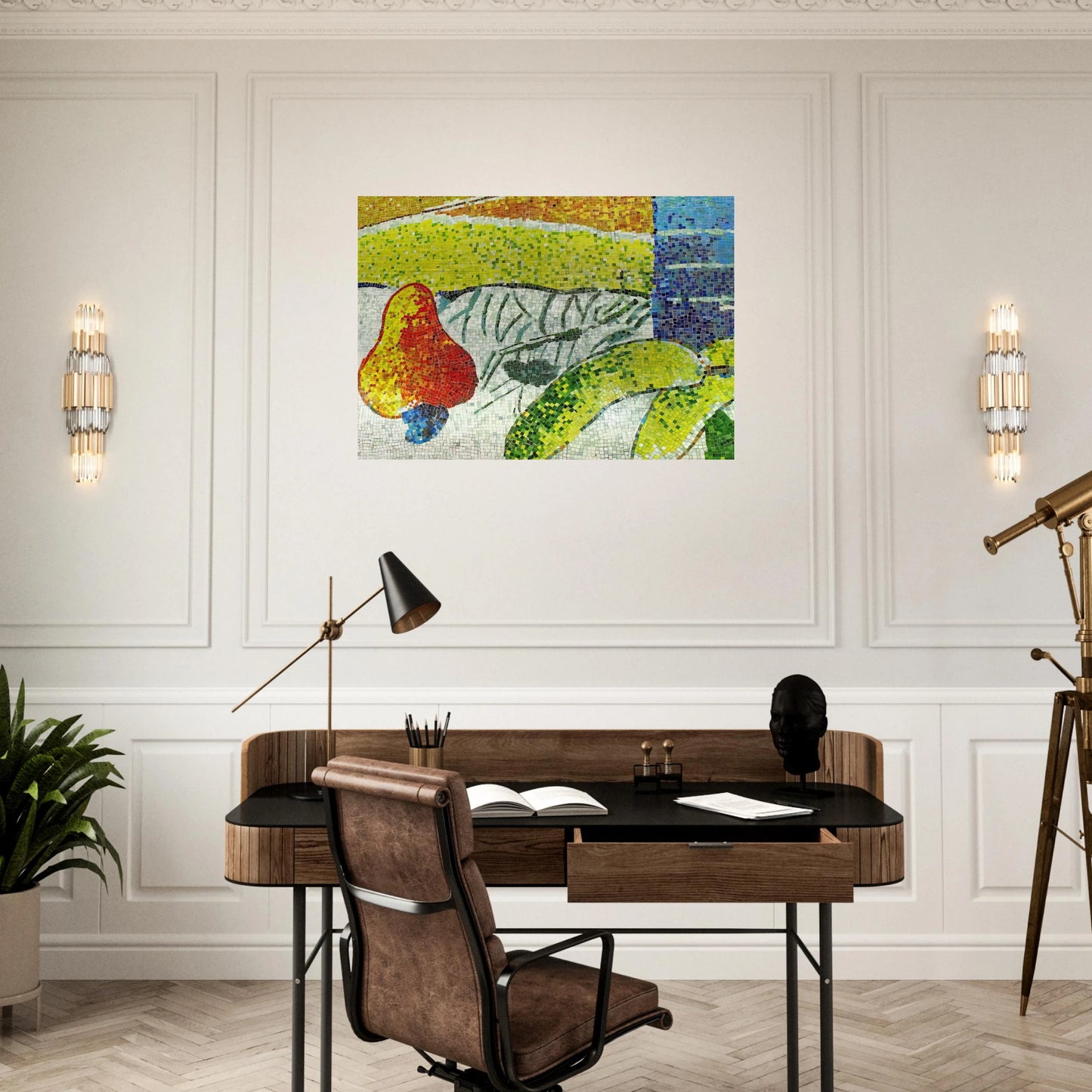 Caju e Bananas - Naïve Art Primitivism - Aldemir Martins Brushed Aluminum Print - 70x100 cm / 28x40 inches | Aldemir Martins Aluminum Print | Aldemir Martins Prints