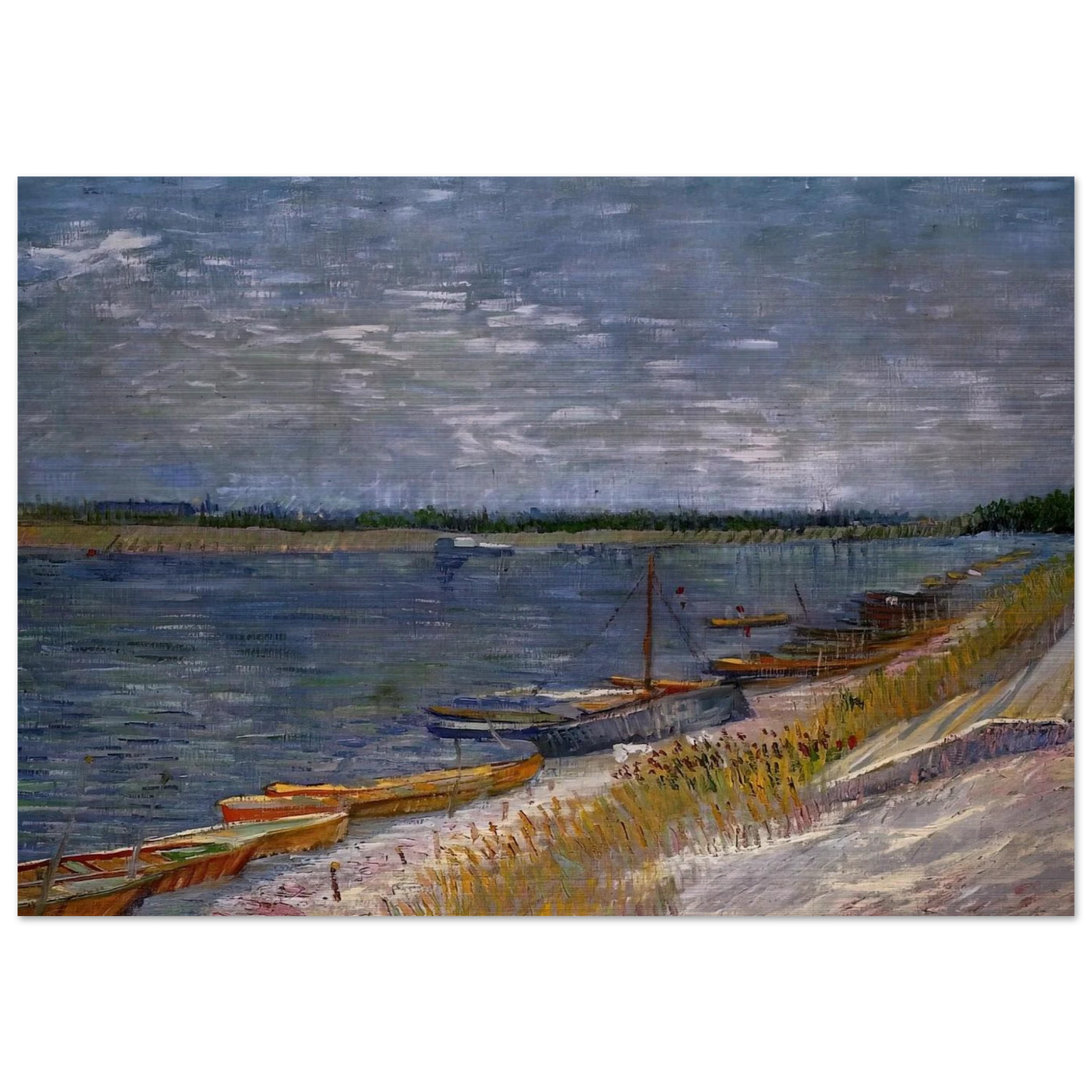 Moored Boats - Vincent van Gogh Brushed Aluminum Print - 70x100 cm / 28x40 inches | Vincent van Gogh Aluminum Print | Vincent van Gogh Prints