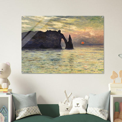 The Manneport, Cliff at Etretat, Sunset - claude monet Acrylic Print - 70x100 cm / 28x40″ inches