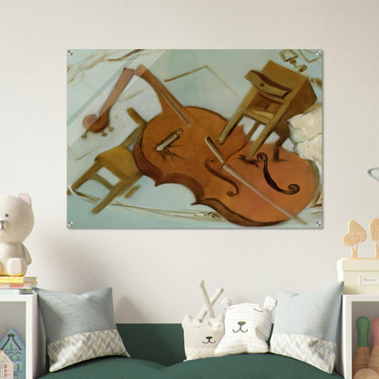 BED CHAIR AND BEDSIDE TABLE FEROCIOUSLY ATTACKING A CELLO - Salvador Dali Acrylic Print - 70x100 cm / 28x40″ inches | Salvador Dali Wall Art | Salvador Dali Prints