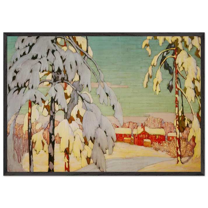 Winter Landscape with Pink House - 1918 - Lawren Harris 70x100 cm / 28x40 inches Framed Art Print – Black Wooden Frame