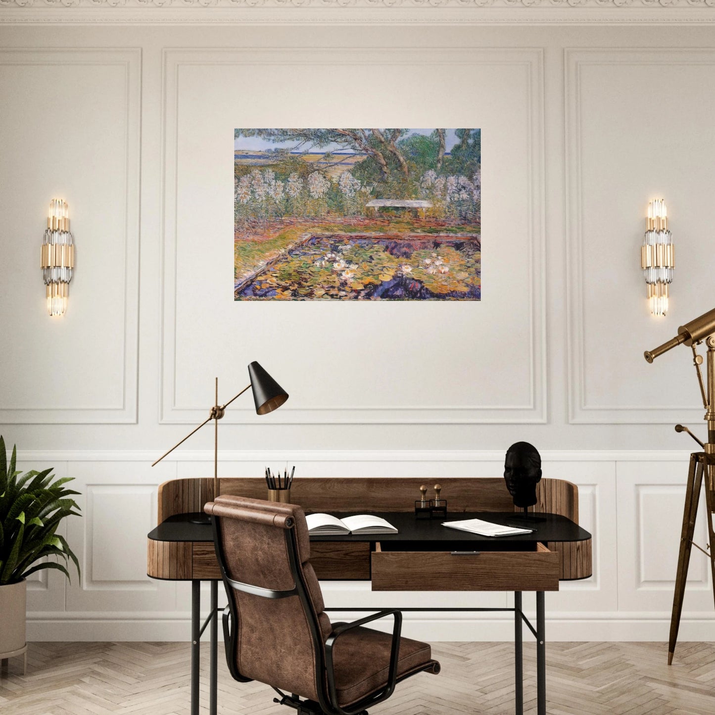 A long island garden - Childe Hassam Brushed Aluminum Print - 70x100 cm / 28x40 inches | Childe Hassam Aluminum Print | Childe Hassam Prints