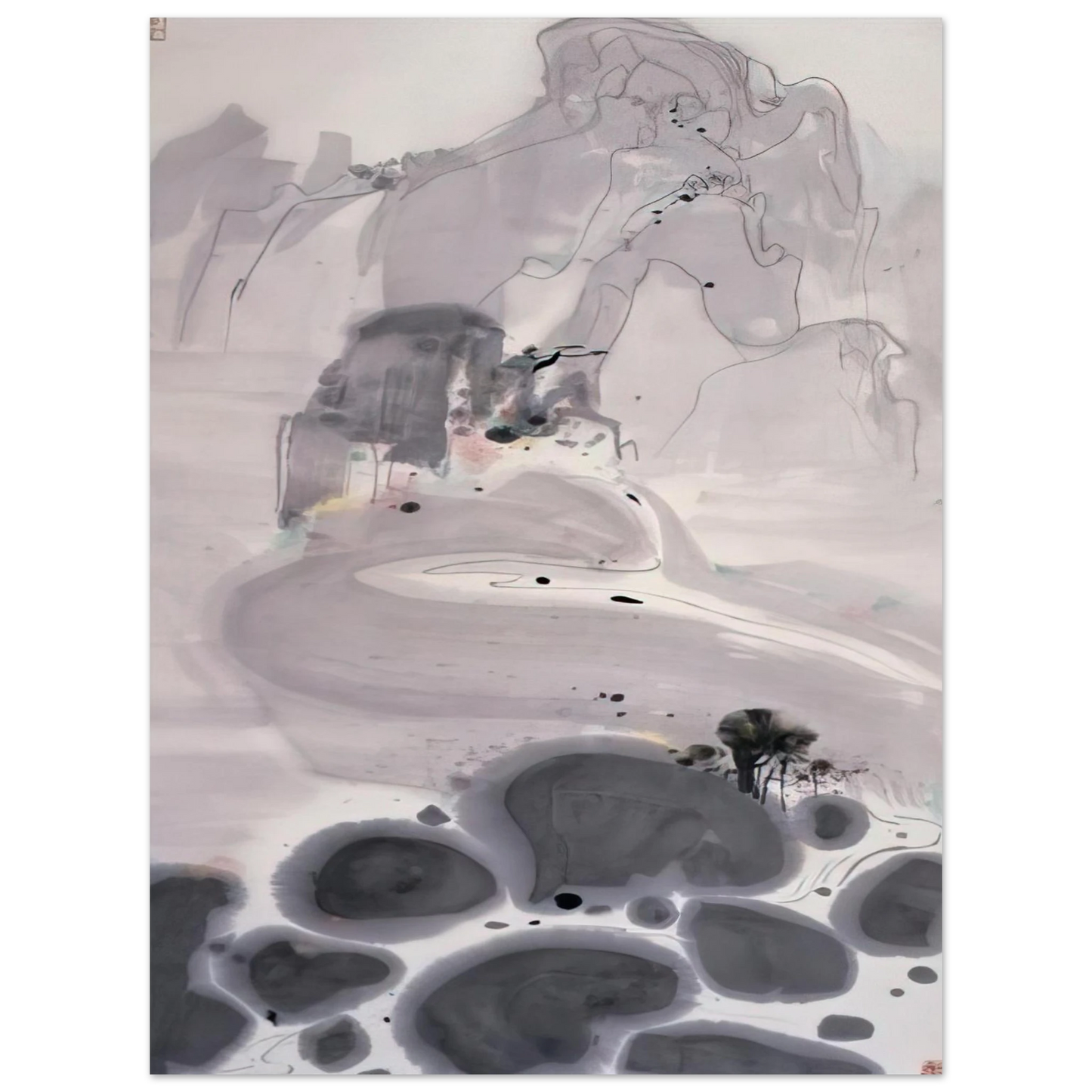 Wu Guanzhong - Mountains High and Streams Eternal - 1986  75x100 cm / 30x40inches Fine Art Poster