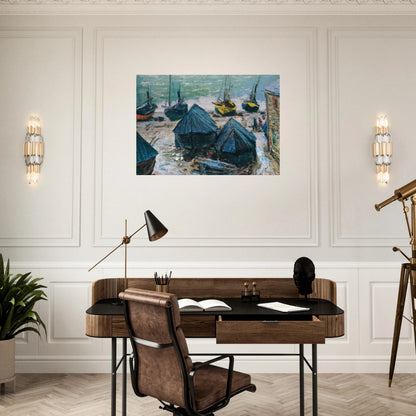 Boats on the Beach at Etretat - claude monet Brushed Aluminum Print - 70x100 cm / 28x40 inches | claude monet Aluminum Print | claude monet Prints
