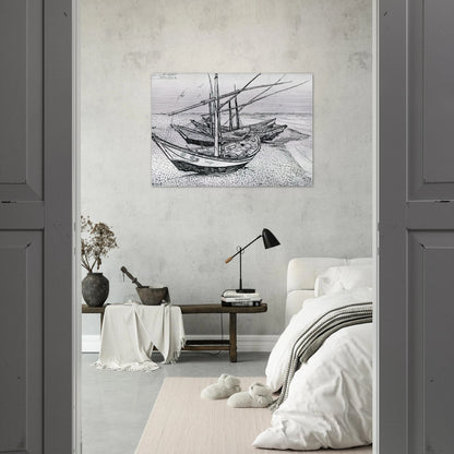 Fishing boats on the Beach at Les Saintes-Maries-de-la-Mer - Vincent van Gogh Brushed Aluminum Print - 70x100 cm / 28x40 inches | Vincent van Gogh Aluminum Print | Vincent van Gogh Prints